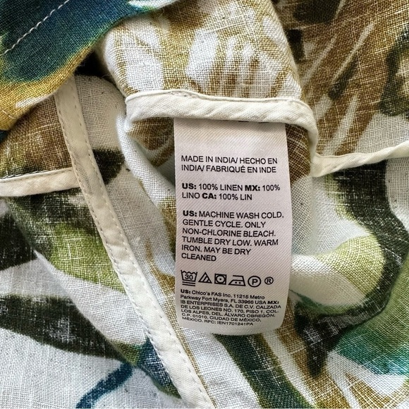 Chico's Tropical Print Linen Collar 3/4 Sleeve White Green Zip Jacket - Picture 14 of 16